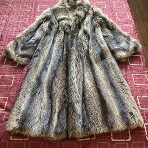 Full length Light/dark brown/black raccoon coat with gold satin lining Size S/M